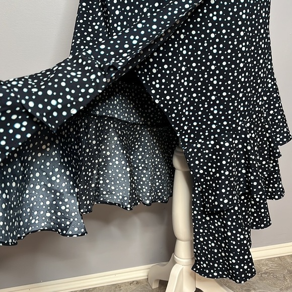 WORTHINGTON DARK BLUE WITH POLKA DOTS FAUX WRAP SKIRT SIZE 12 - Picture 3 of 5